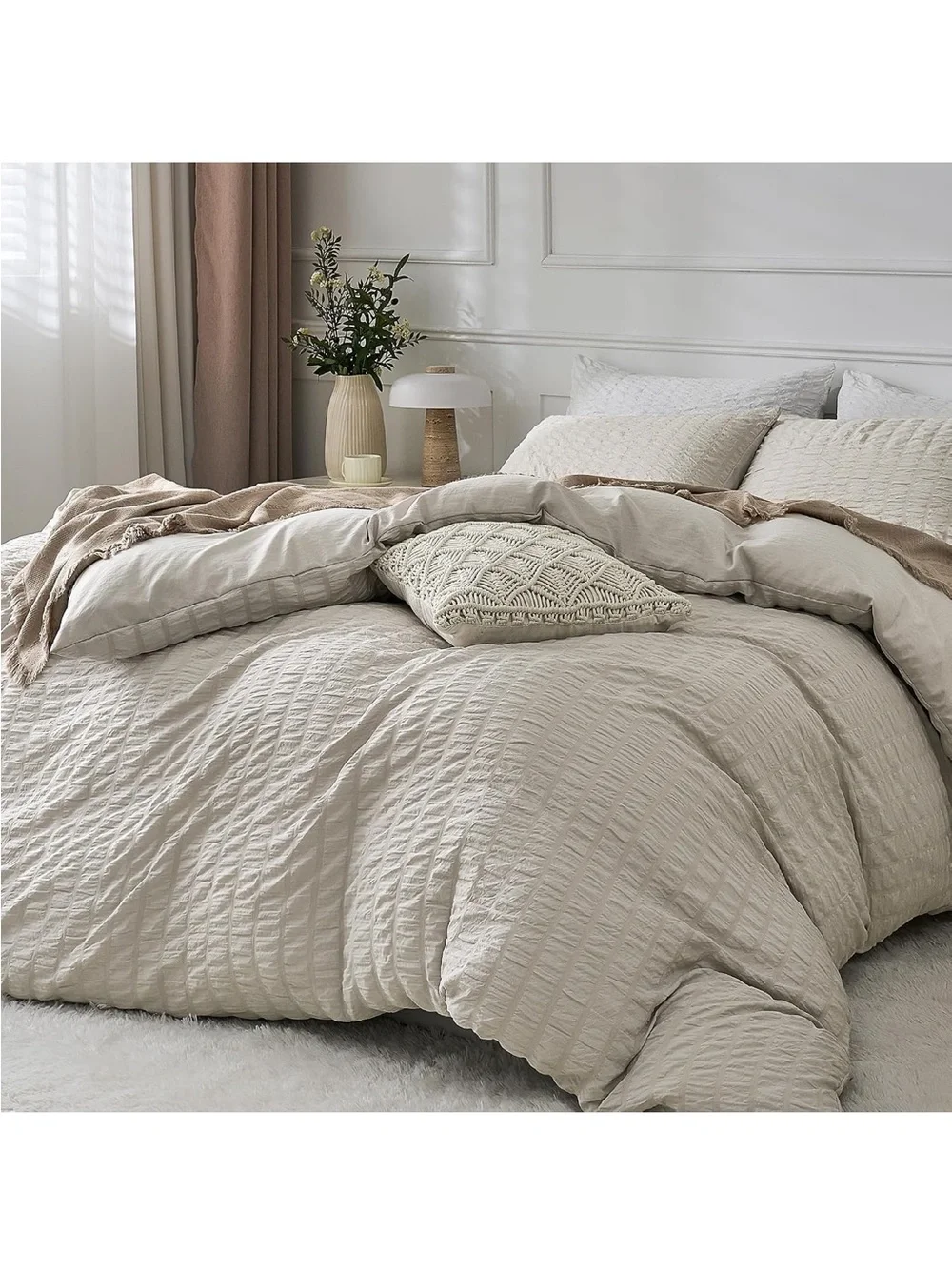 NEW JELLYMONI Oatmeal (Cream) Seersucker Duvet Cover Set